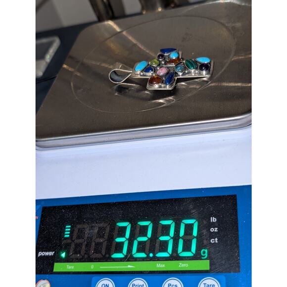 Vintage Desert Rose Trading 925 Sterling Silver Multi Gemstone Cross Pendant 32g - Picture 5 of 6